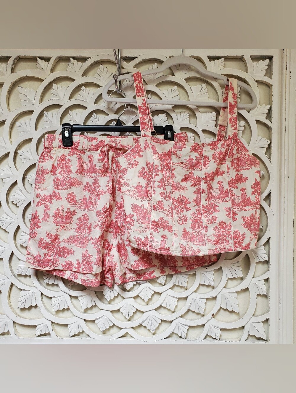 CeCe Tank And Shorts Toile Pink Rose Coquette Set Size M/L NWOT